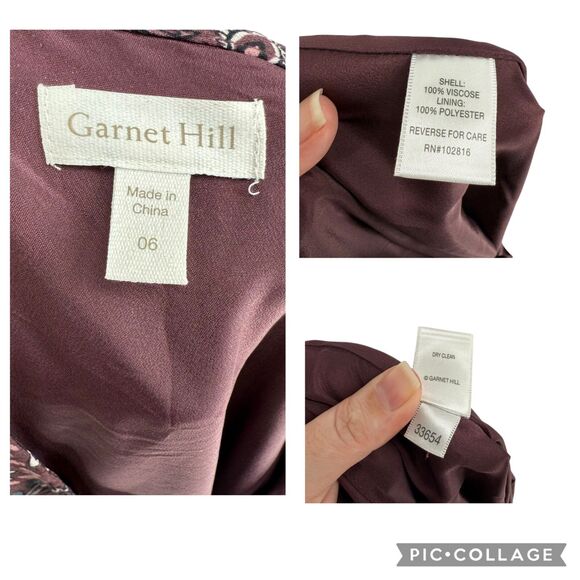 Garnet Hill Dress Size 6 Floral Paisley Peasant Plum 3/4 Sleeve Pockets Bohemian - Picture 13 of 13